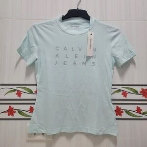New Calvin Klein Soft Blue Short Sleeve Tee